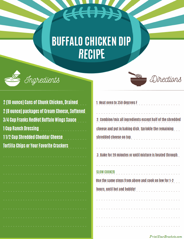 Printable Buffalo Chicken Dip Recipe for Super Bowl