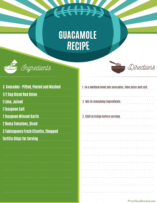 Printable Guacamole Recipe for Super Bowl