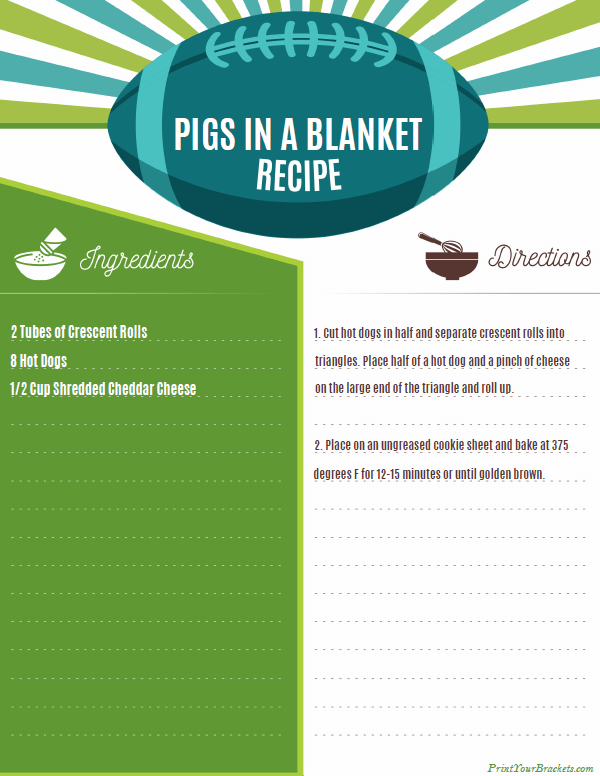 Printable Pigs in a Blanket Recipe for Super Bowl