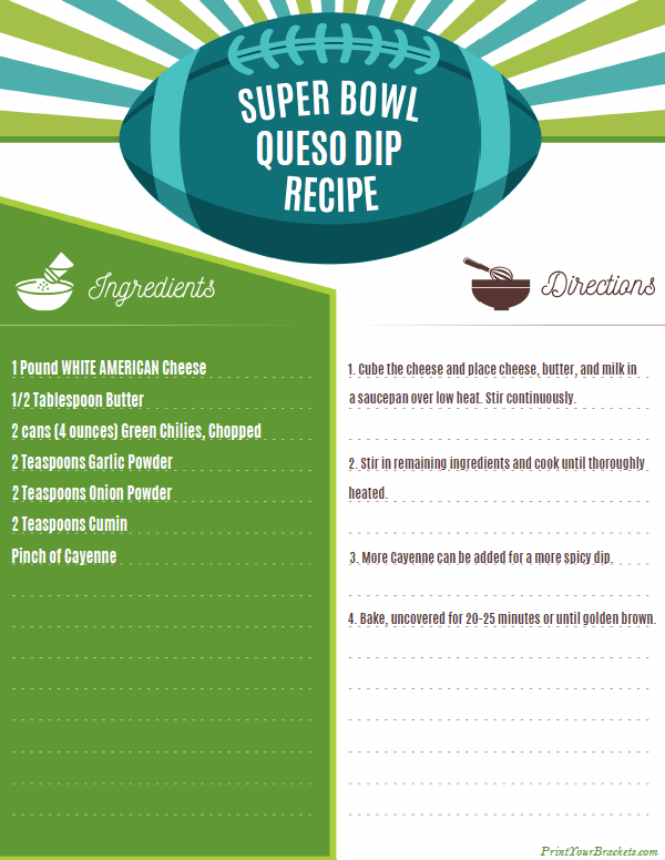 Printable Queso Dip Recipe for Super Bowl