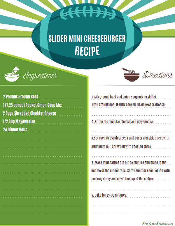 Printable Slider Mini Cheeseburgers Recipe for Super Bowl