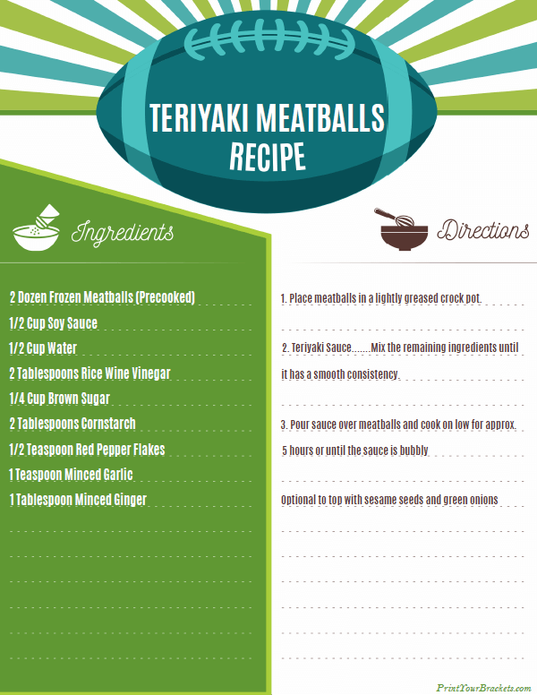 Printable Teriyaki Meatballs Recipe for Super Bowl