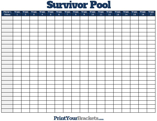 Printable NFL Survivor Pool Sheet