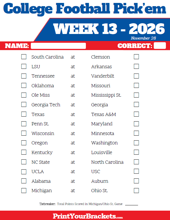 Nfl Pick Em Week 13 Printable Printable Word Searches