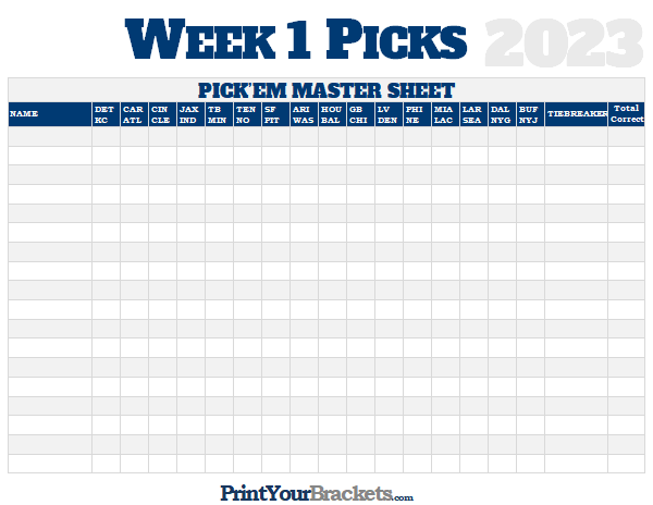 NFL Week 1 Picks Master Sheet Grid - 2023