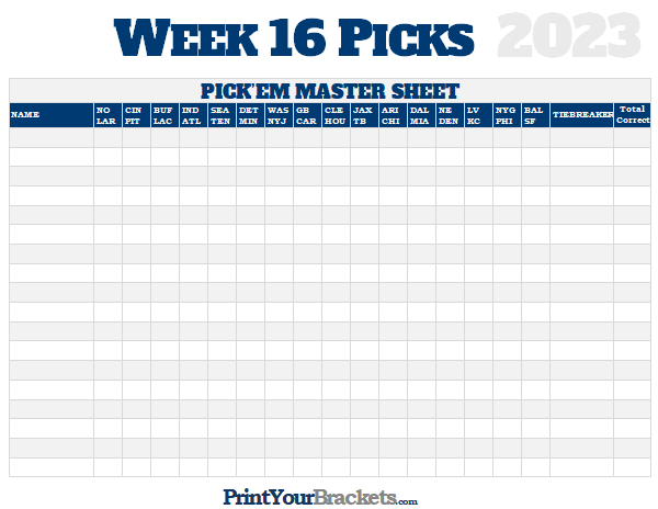 NFL Week 16 Picks Master Sheet