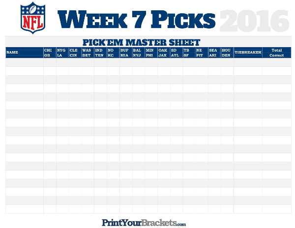NFL Week 7 Picks Master Sheet Grid