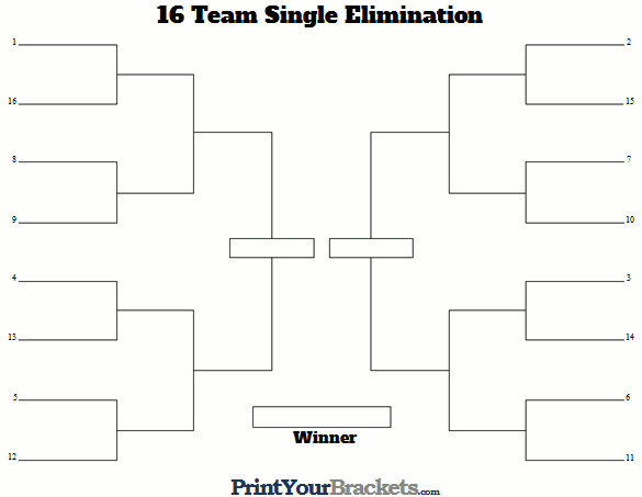 Printable 16 Team Seeded Single Elimination Tournament Bracket