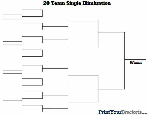 20 Team Single Elimination Printable Tournament Bracket