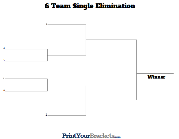 Printable 6 Team Seeded Single Elimination Tournament